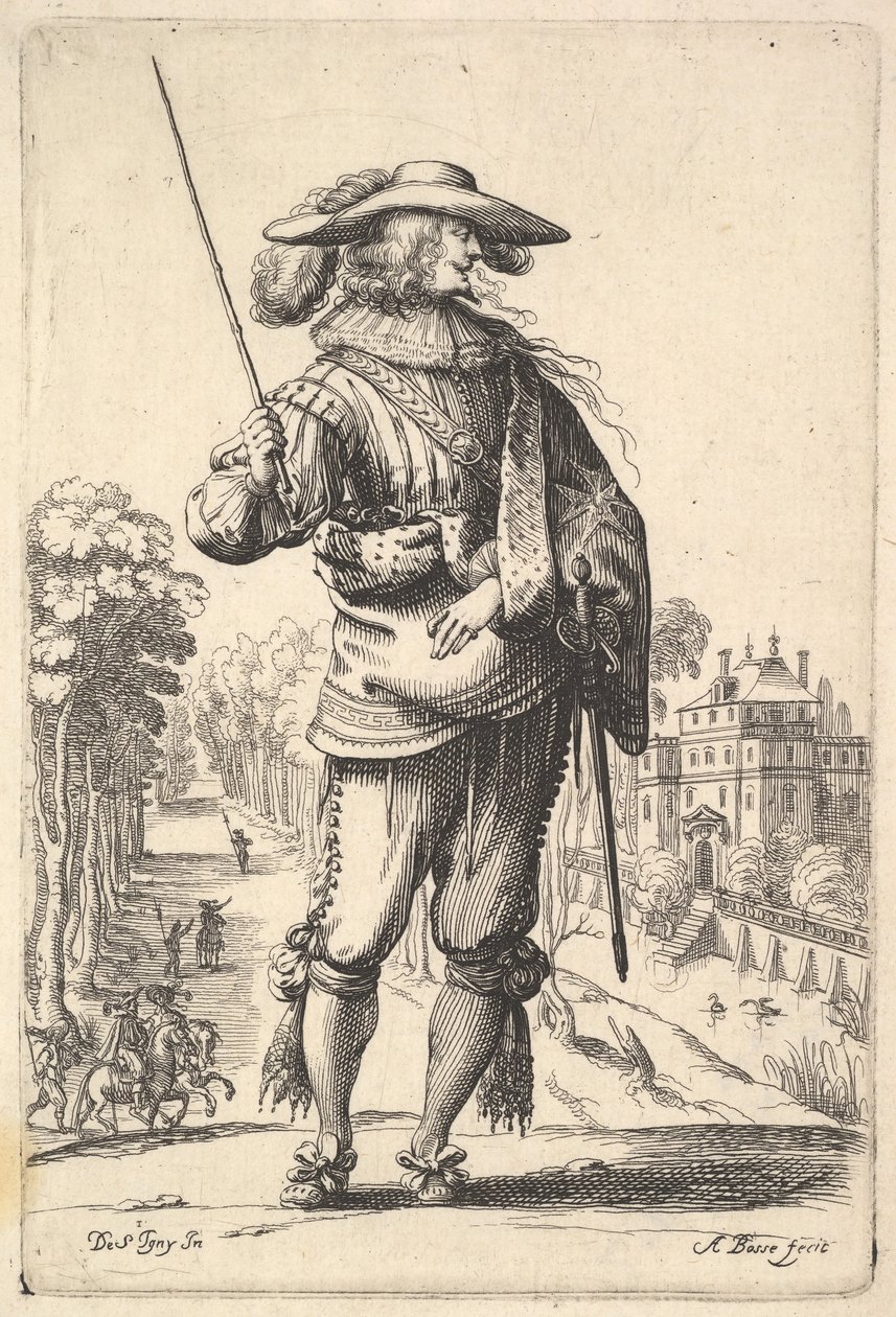 Profilból jobbra fordított fejű úriember, tollas kalapban és ..., 1629. alkotó: Abraham Bosse