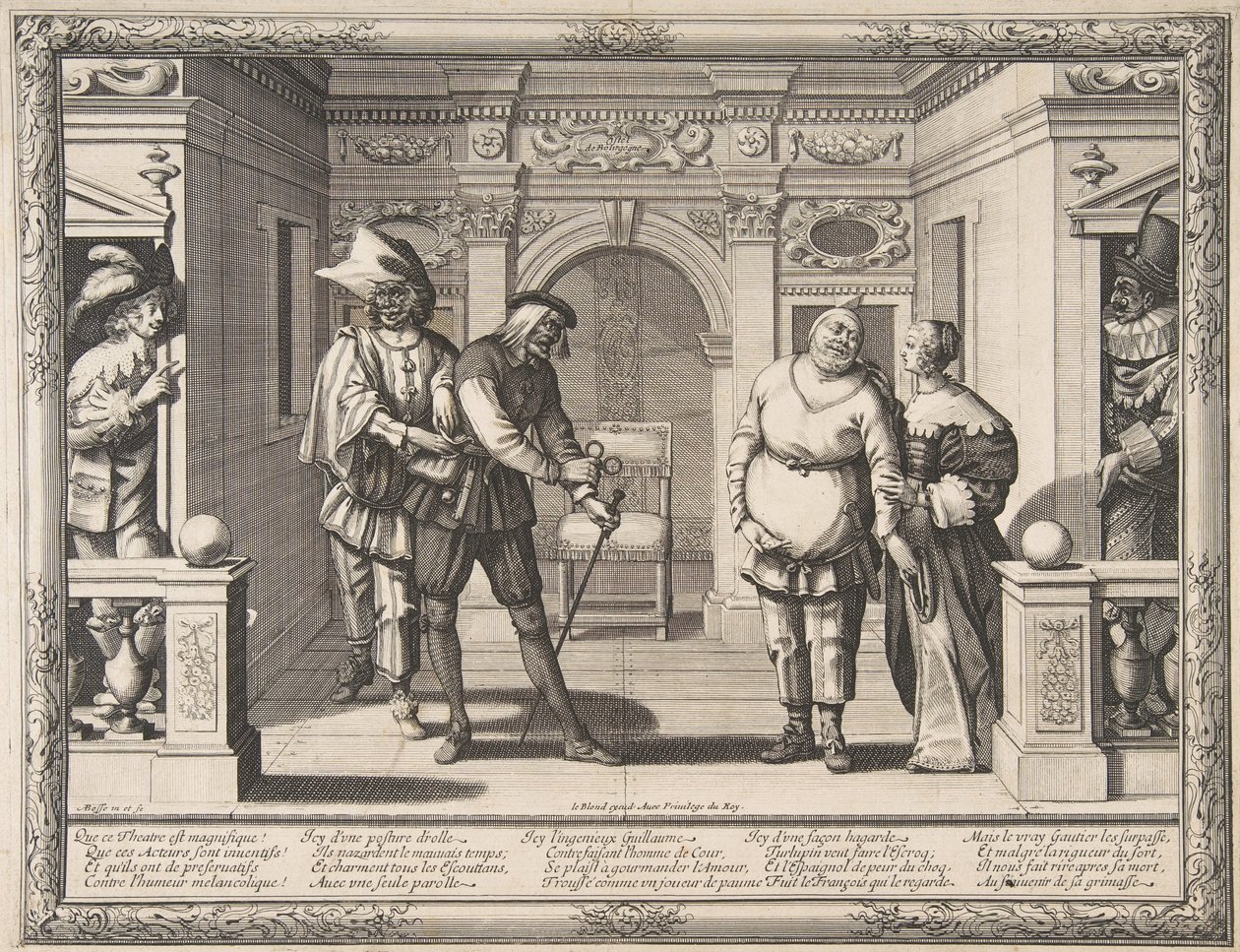 Színészek a Hotel de Bourgogne-ban, kb. 1633-34. alkotó: Abraham Bosse