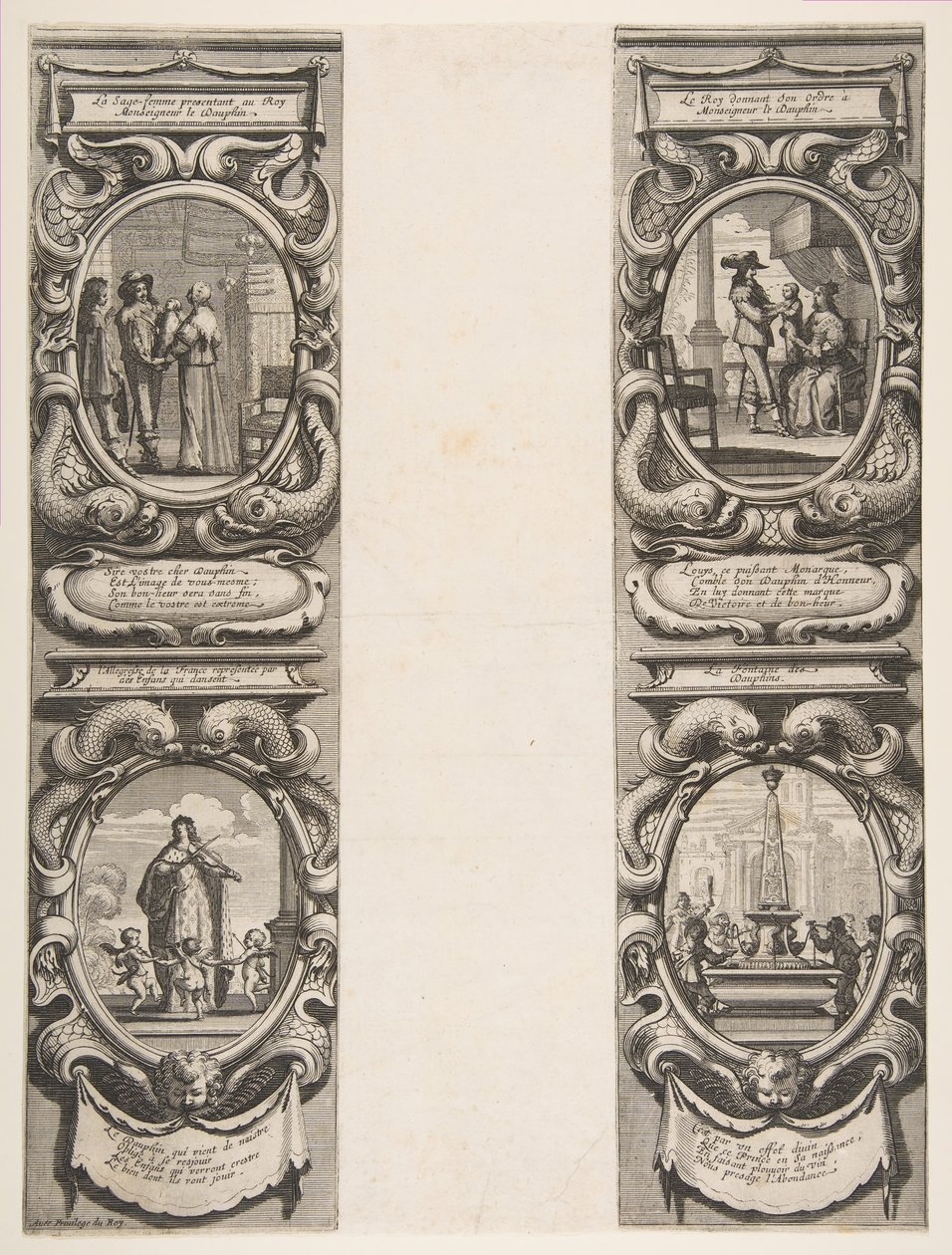 Almanach 1639-re: XIII. Lajos és Osztrák Anna megbízza a Királyságot és az örökös Appát..., 1638. alkotó: Abraham Bosse