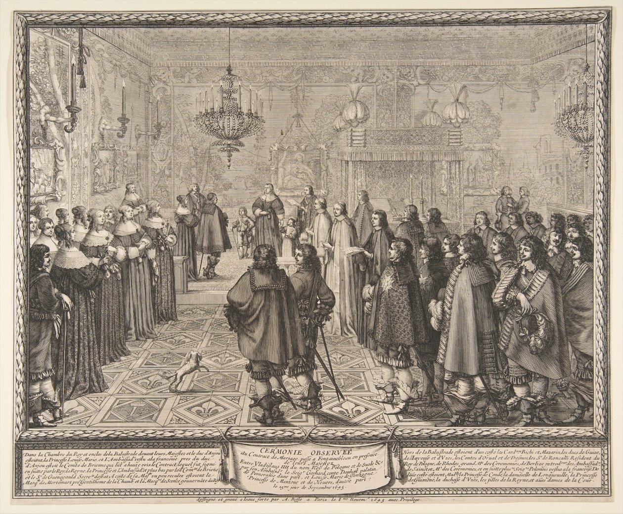 IV. Władysław lengyel király és Marie Louise Gonzaga, Mantova hercegnője közötti házassági szerződés aláírási ünnepsége Fontainebleau-ban alkotó: Abraham Bosse