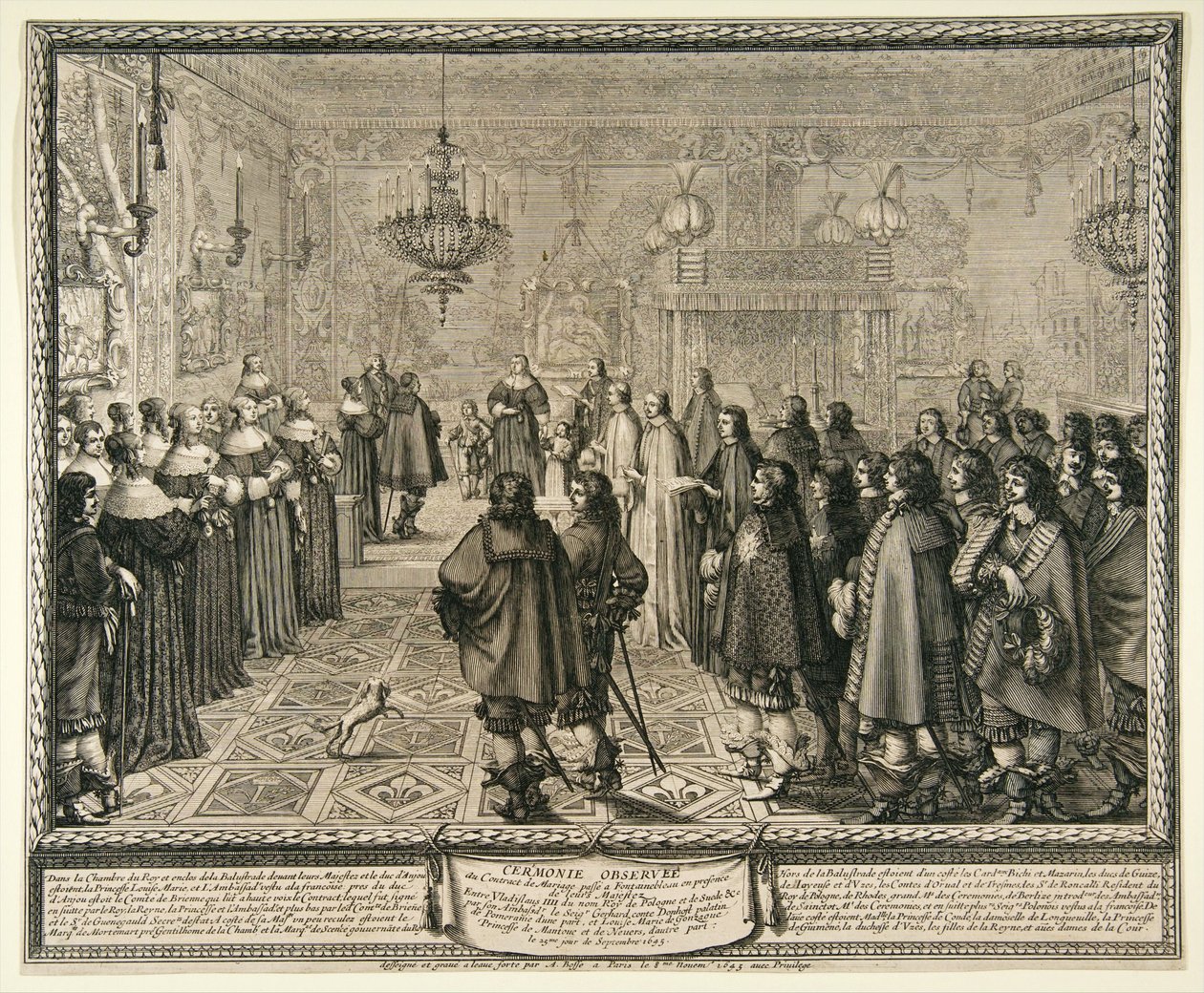 IV. Władysław és Marie Louise Gonzaga házassági szerződésének átadási ceremóniája Fontainebleau-ban. alkotó: Abraham Bosse