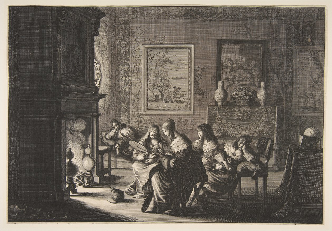 Foolish Virgins Sleeping (Az ostoba szüzek szundítanak, miközben a vőlegény érkezésére várnak) alkotó: Abraham Bosse