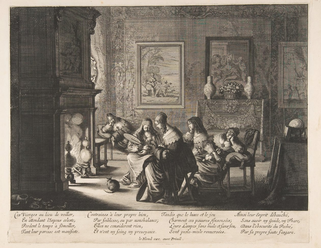 Bolond szüzek alszanak, kb. 1635. alkotó: Abraham Bosse