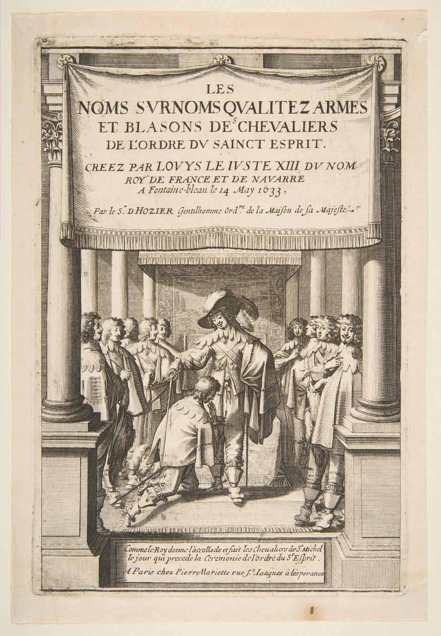 Frontispiece to Pierre dHoziers A lovagok nevei, becenevei, minősége, karjai és címerei..., 1634. alkotó: Abraham Bosse