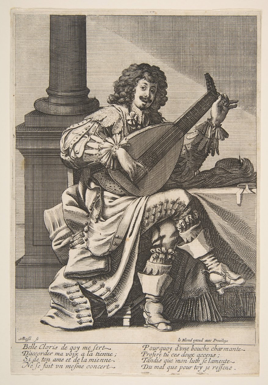 Lanton éneklő és lantozó ember, a 17. század közepe és vége. alkotó: Abraham Bosse