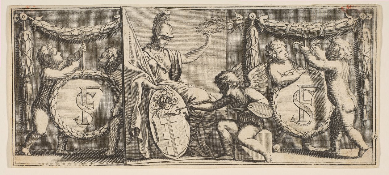 Minerva és François Sublet de Noyers karjai A Geniu festette..., a 17. század közepe és vége. alkotó: Abraham Bosse