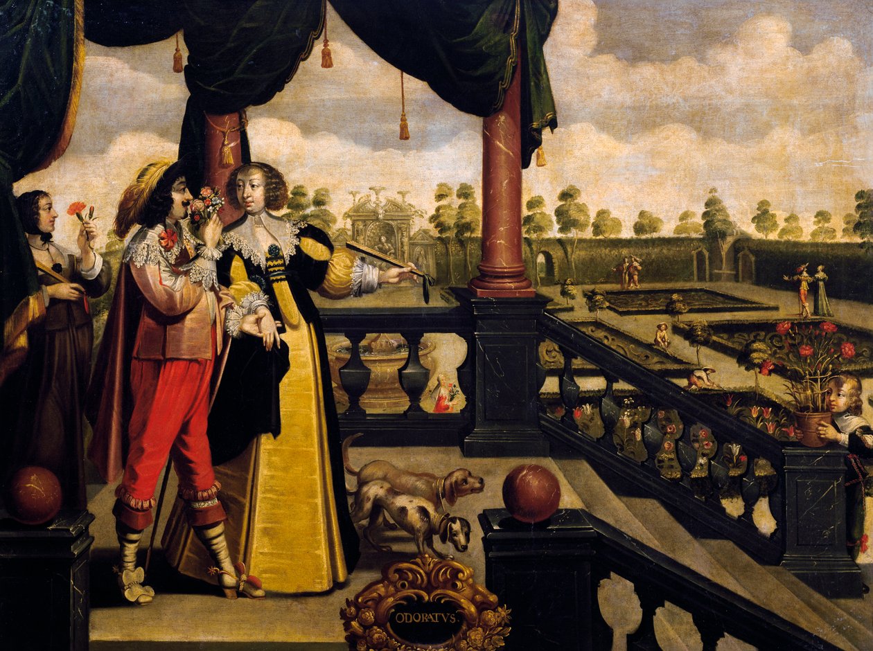 A szaglás, kb. 1635, Abraham Bosse (1604-1676), ismeretlen művész, Franciaország 5. sorozatának festménye után alkotó: Abraham Bosse