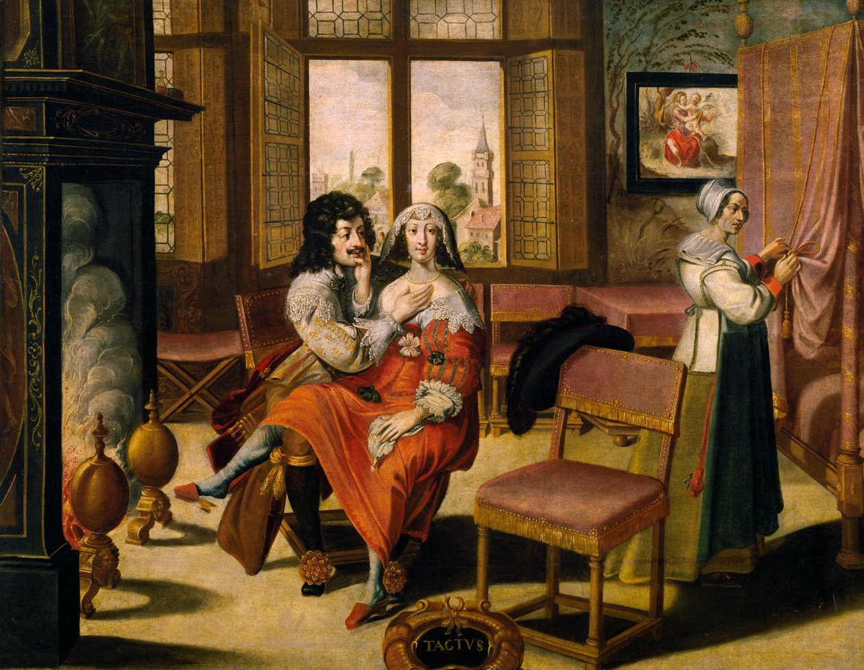 Tapintásérzék, kb. 1635, Abraham Bosse (1604-1676) festménye után ismeretlen művész, Franciaország 5. sorozatából alkotó: Abraham Bosse