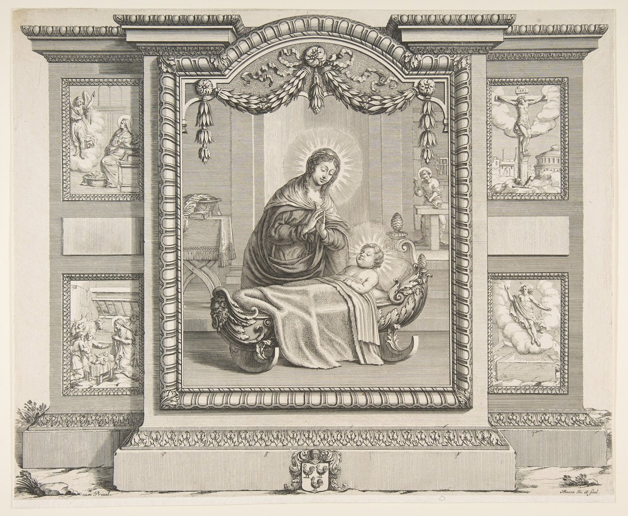 Születés az Angyali üdvözlet jeleneteivel, A pásztorok imádása, A keresztesek..., 1620-76. alkotó: Abraham Bosse