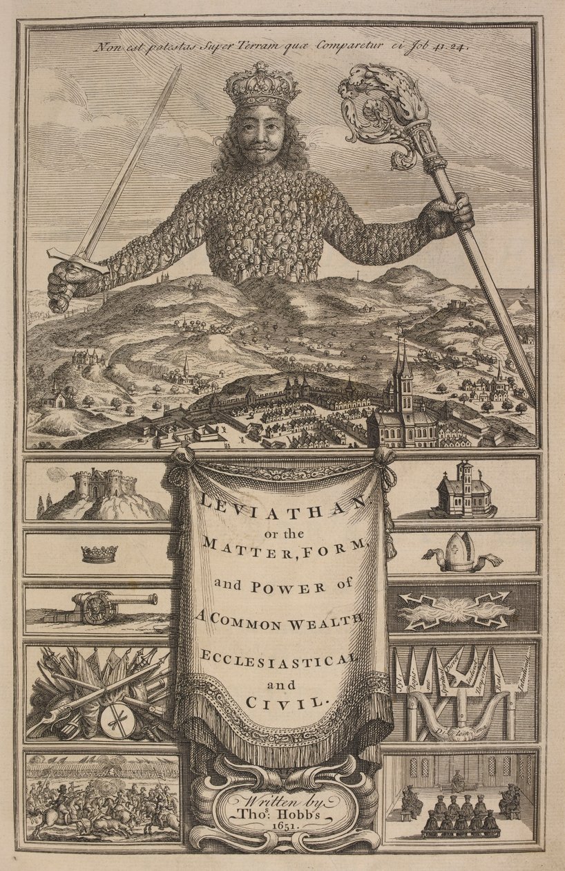 Thomas Hobbes "Leviathan, avagy a közös gazdagság anyaga, formája és hatalma, egyházi és civilek" címlapja alkotó: Abraham Bosse