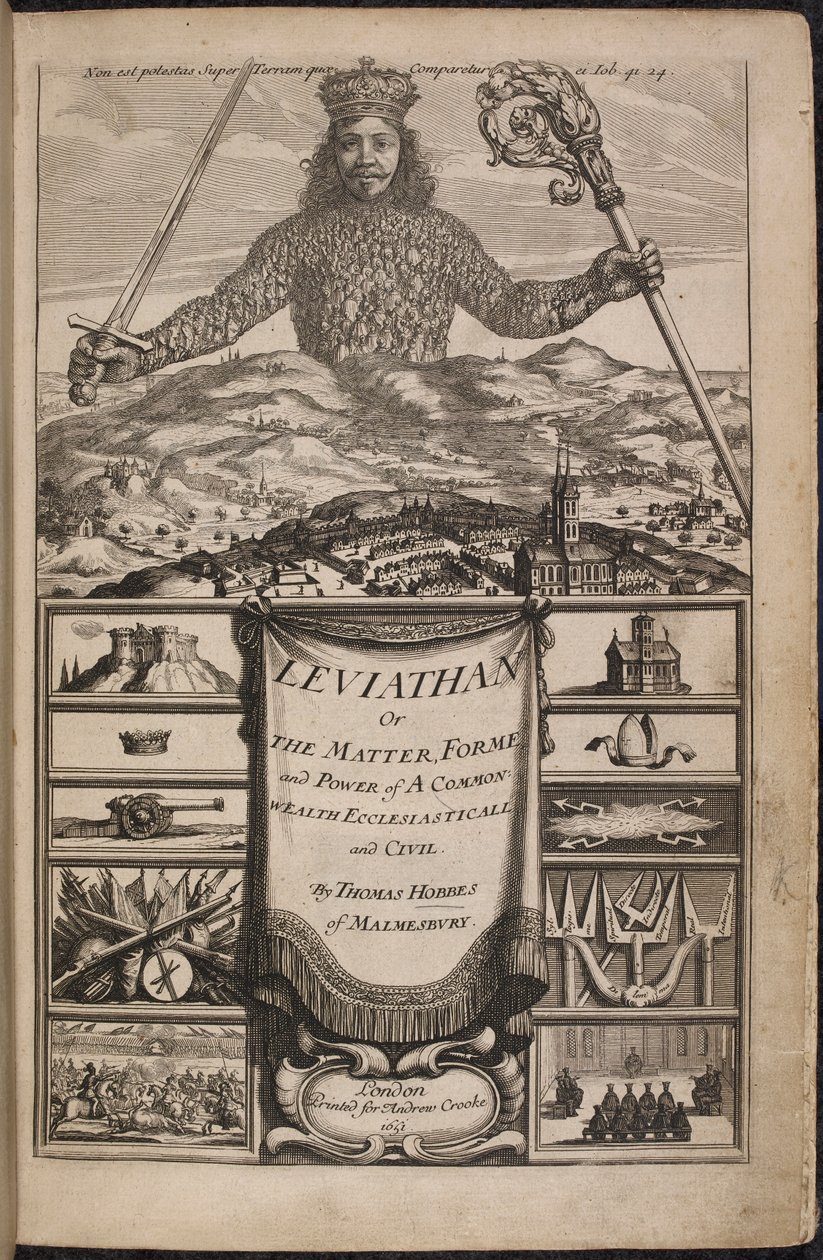 Thomas Hobbes "Leviathan, avagy a közös gazdagság anyaga, formája és hatalma, egyházi és civilek" címlapja alkotó: Abraham Bosse