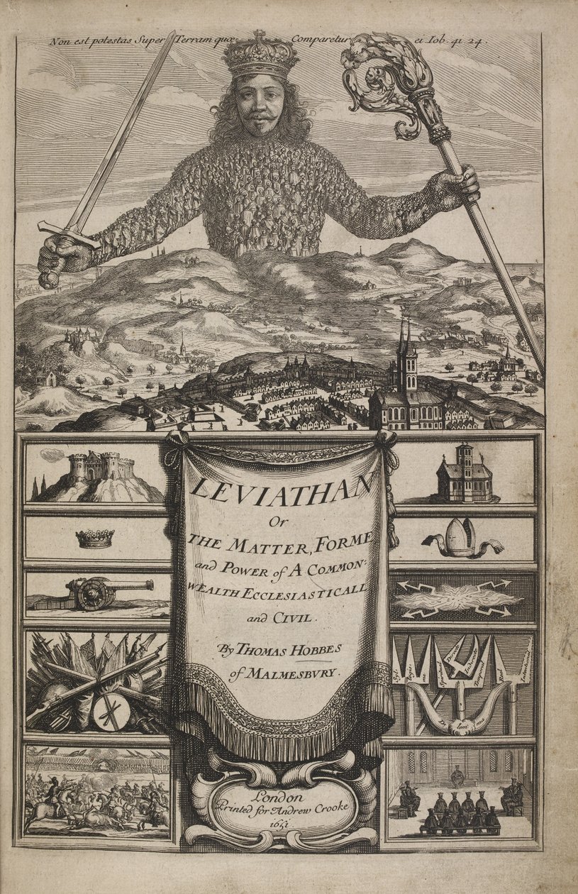 Thomas Hobbes "Leviathan, avagy a közös gazdagság anyaga, formája és hatalma, egyházi és civilek" címlapja alkotó: Abraham Bosse