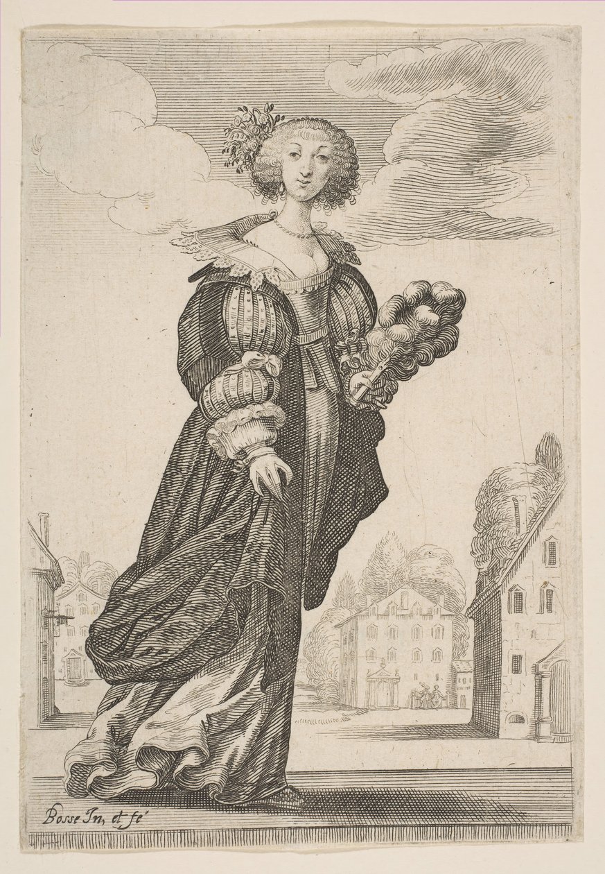 Nő legyezőt tartva, 1629. alkotó: Abraham Bosse