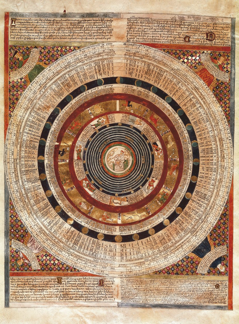 Cosmographie: a Föld ábrázolása csillagászként asztrolábiummal alkotó: Abraham Cresques