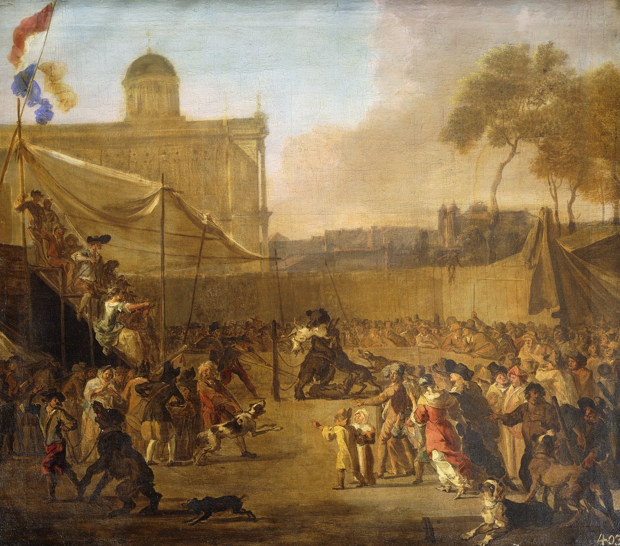 Medvecsalizást néző tömeg a Városi téren, alkotó: Abraham Danielsz. Hondius