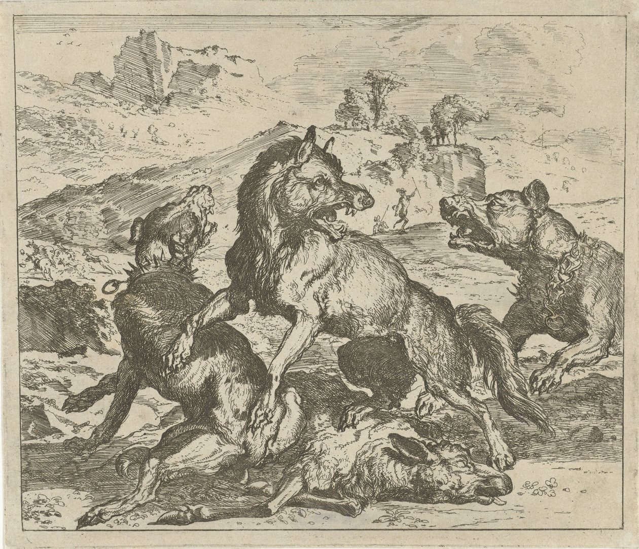 Farkast kutyák támadtak meg Különböző állatok (sorozat címe) alkotó: Abraham Danielsz. Hondius