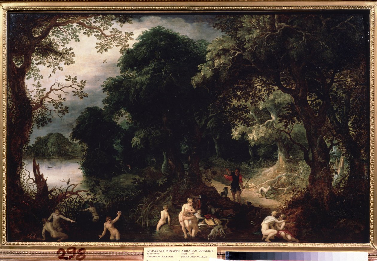 ""Diane et Acteon"" (Diana és Actaeon) Diane-t meglepte a fürdőben a vadász Acteon. Abraham Govaerts (1589-1626) festménye 1620 körül, Puskin Múzeum Moszkva alkotó: Abraham Govaerts