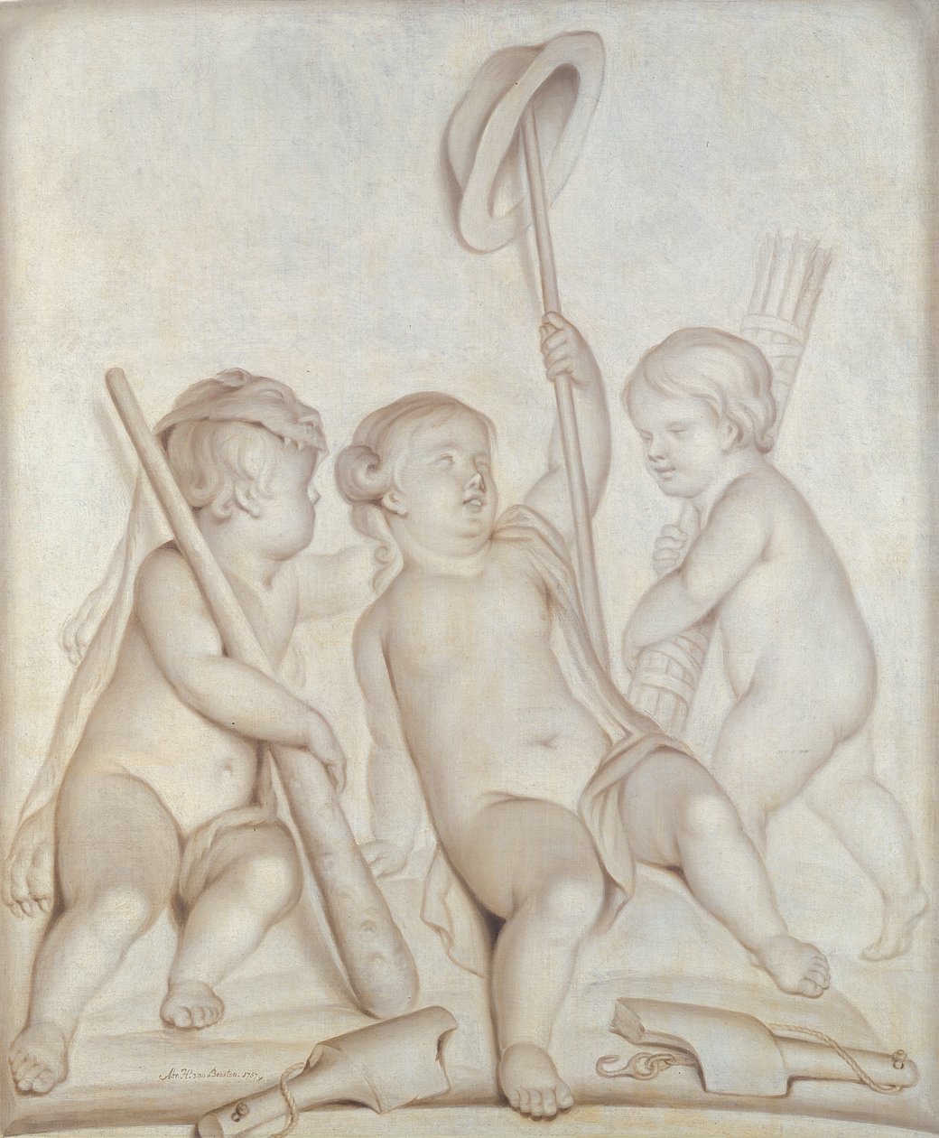 A három kerub (grisaille), Putti Herkules és Merkúr attribútumaival, 1767 alkotó: Abraham Hendrick van Beesten