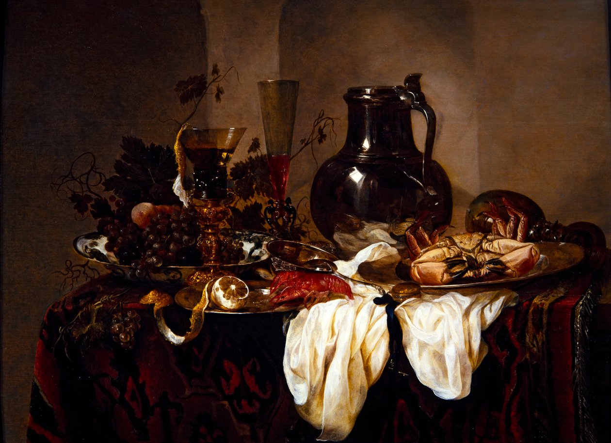 Csendélet kancsóval és rákokkal alkotó: Abraham Hendricksz van Beyeren