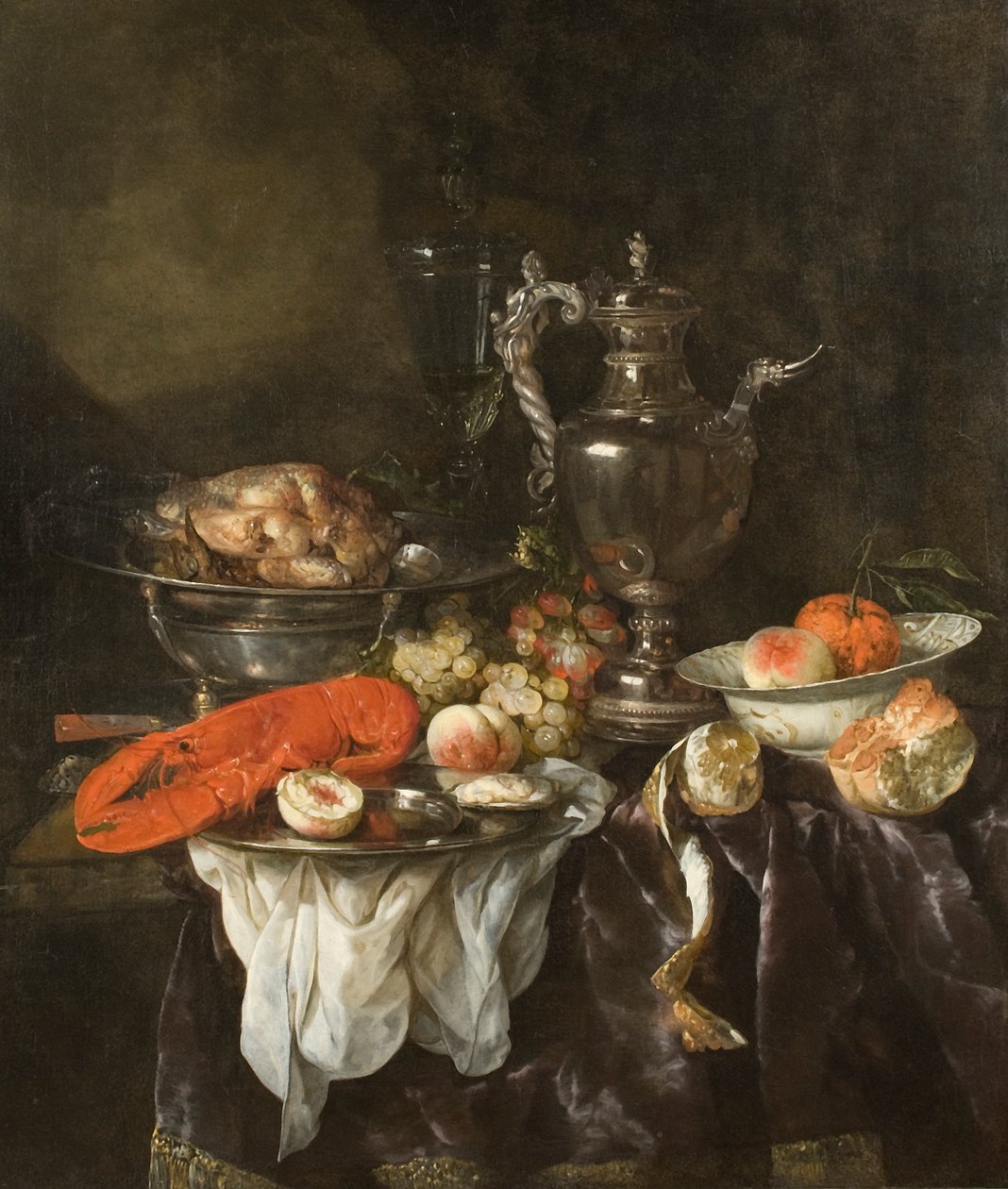 Csendélet homárral, gyümölccsel, ezüsttel és kínai edényekkel, 1660 körül (olaj, vászon) alkotó: Abraham Hendricksz van Beyeren