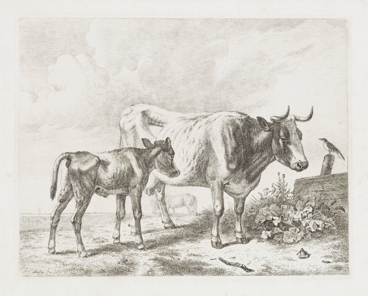 Tehén és egy borjú a réten alkotó: Abraham Hendrik Winter