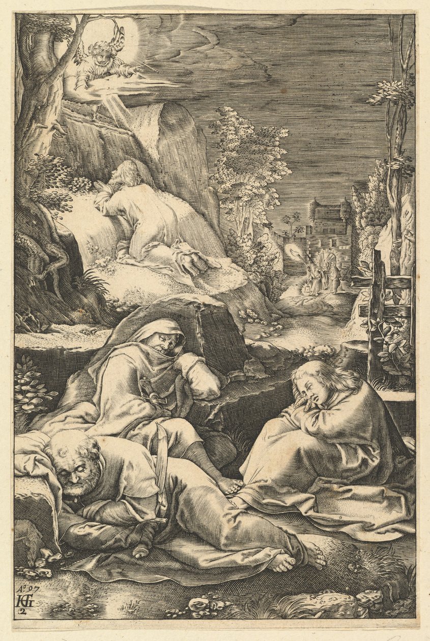 Az agónia a kertben, Krisztus szenvedéséből, kb. 1598-1653. alkotó: Abraham Hogenberg