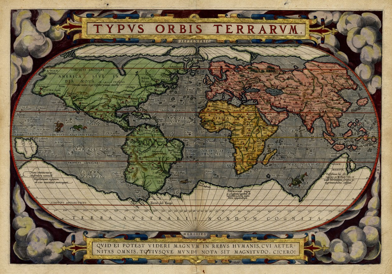 Typus Orbis Terrarum (világtérkép) alkotó: Abraham & Hogenberg Frans & Kremer Gerard (16th century) Ortelius