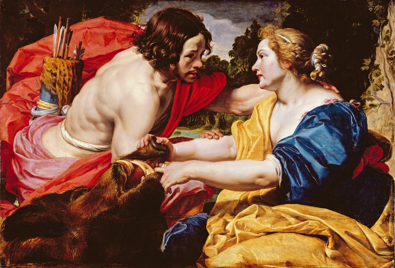 Visszatérés a vadászatból vagy, Meleager és Atalanta alkotó: Abraham Janssens van Nuyssen