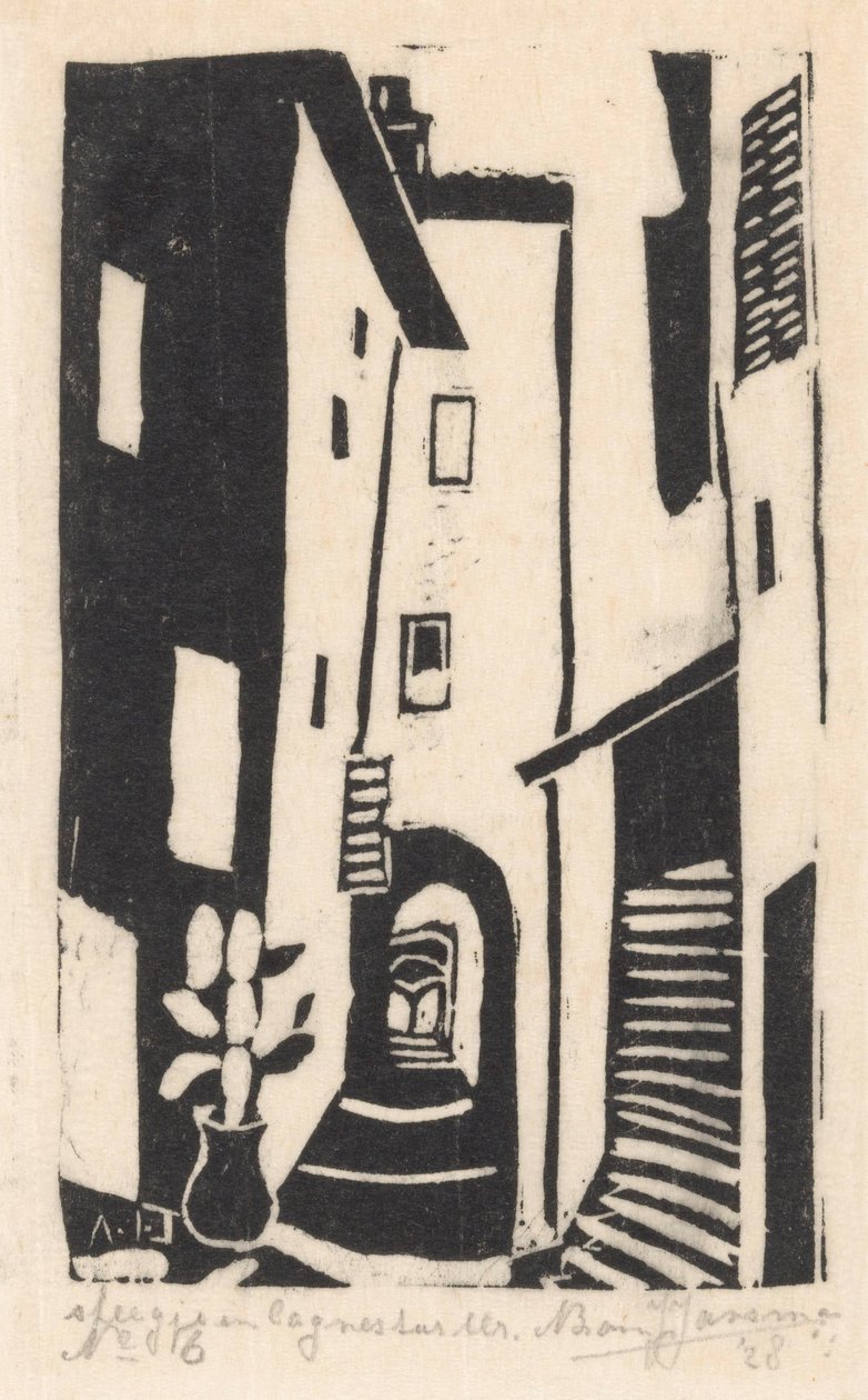 Utcai kilátás lépcsővel Cagnes-sur-Merben Alley Cagnes-sur-Merben (cím az objektumon) alkotó: Abraham Johannes Jansma (signed by artist)