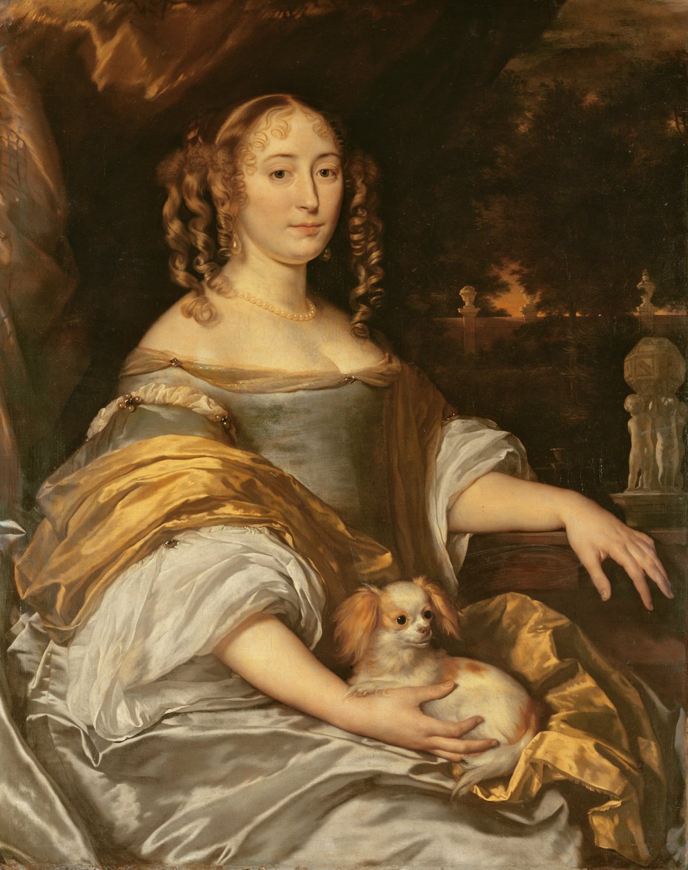 Portréja egy fiatal hölgy kék ruhában, ölebben alkotó: Abraham Lambertsz van den Tempel