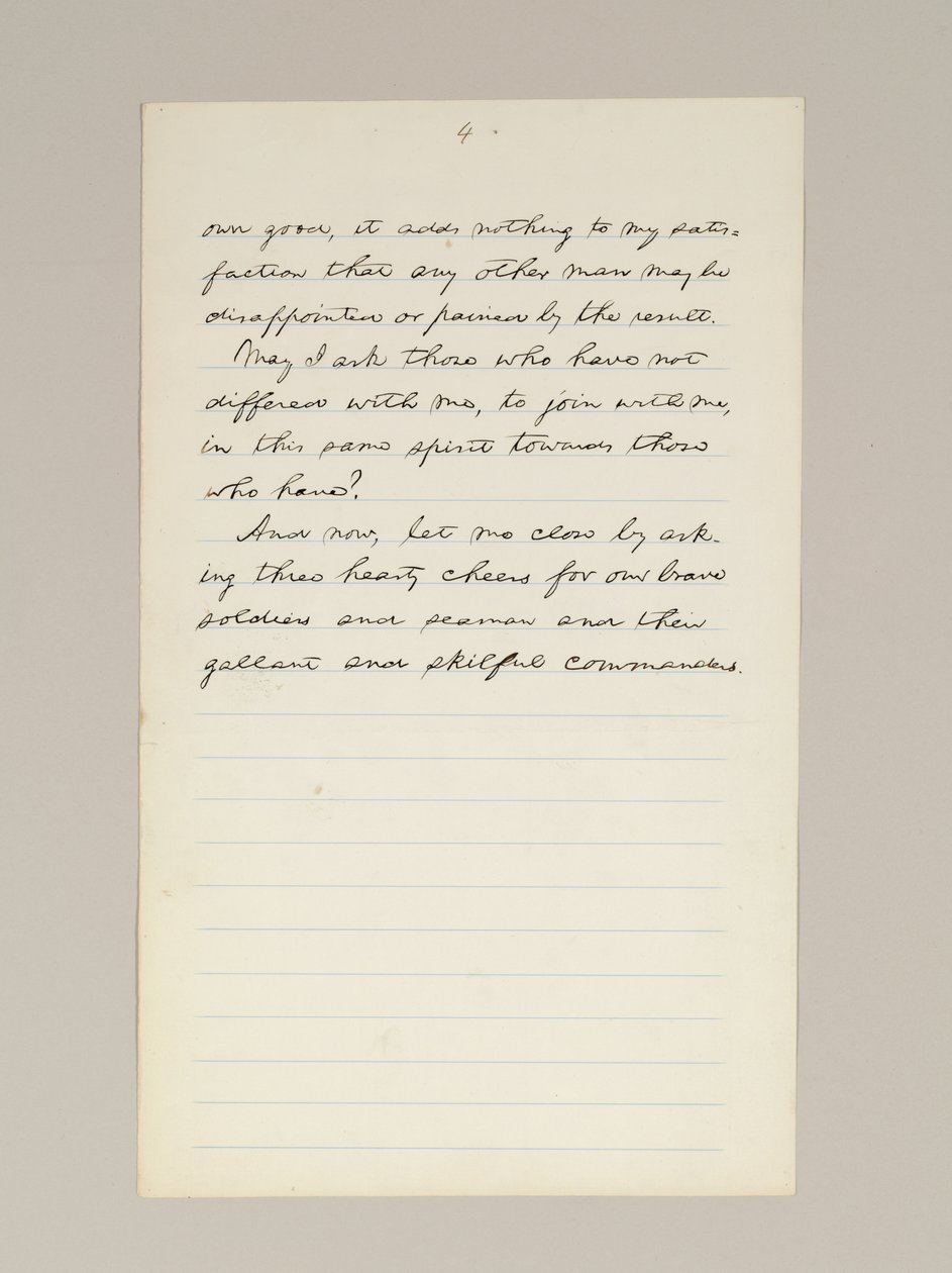 Lincoln elnökválasztási győzelmi beszédének autográf kézirata, amelyet Washington D.C.-ben mondott el a Fehér Ház ablakából november 10-én este alkotó: Abraham Lincoln