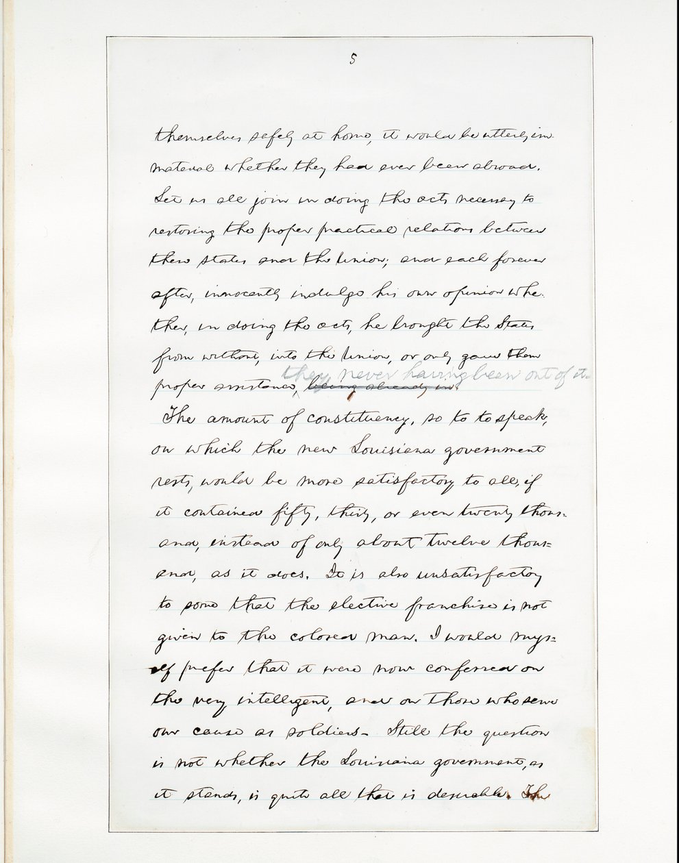 Lincoln utolsó elnöki beszédének autográf kézirata, amelyet Washintonban (D. C.) mondott el a Fehér Ház ablakából április 11-én este alkotó: Abraham Lincoln