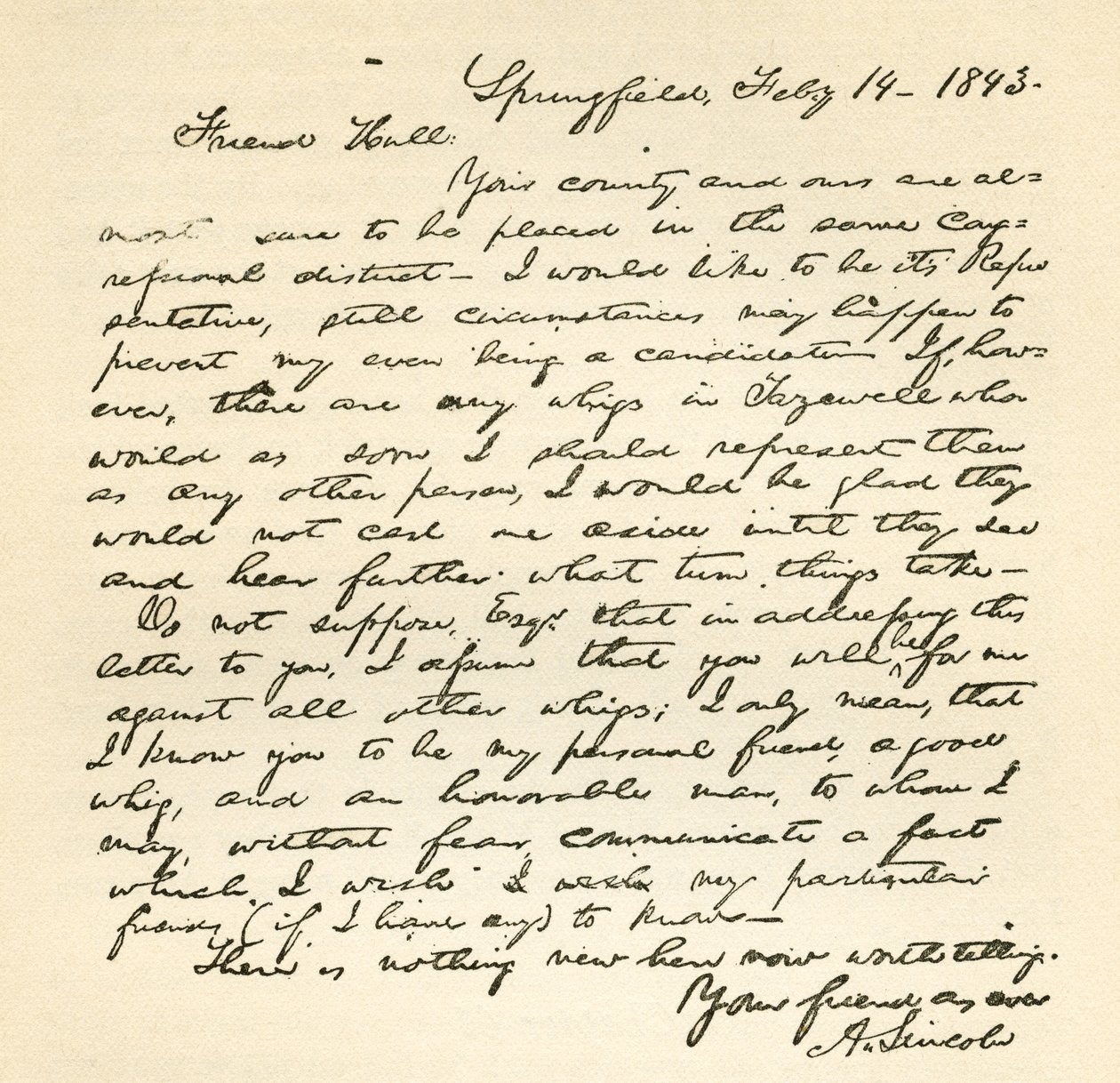 Abraham Lincoln levele Alden Hallnak, 1843. február 14-én alkotó: Abraham Lincoln