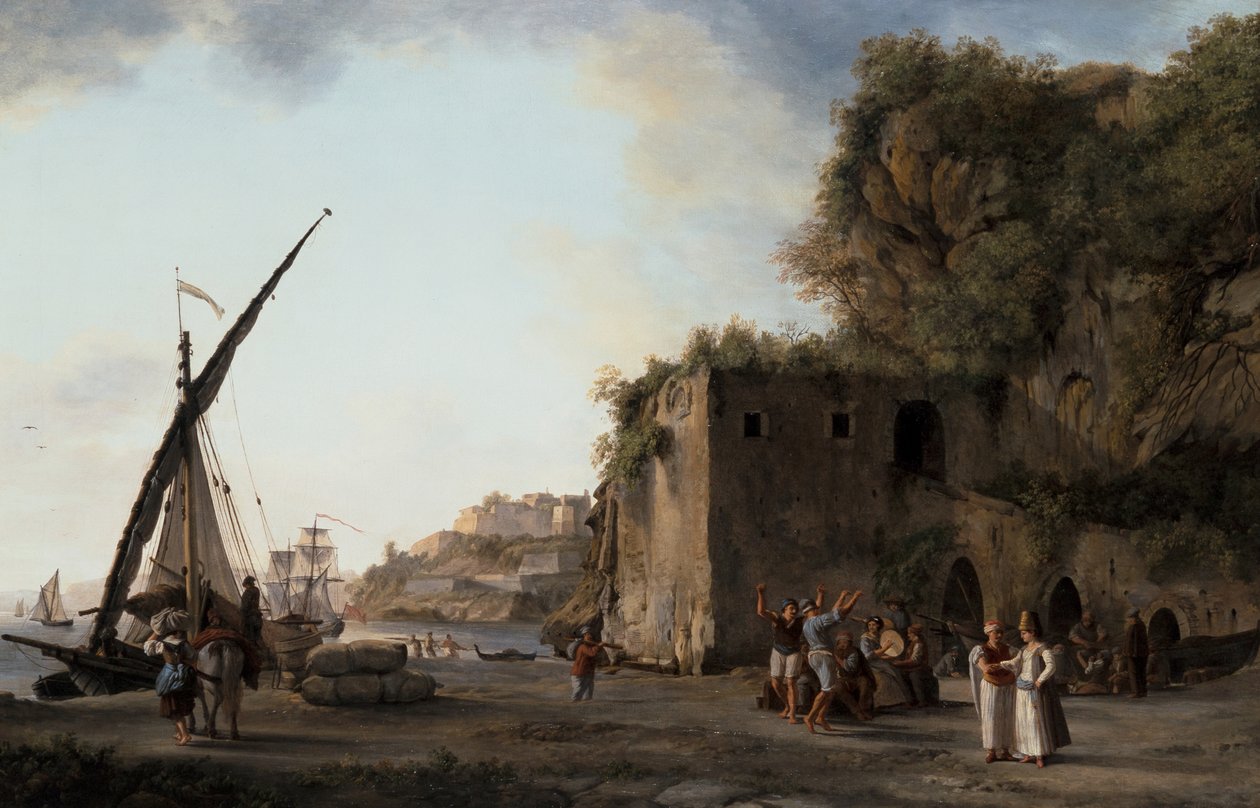 Pár: Kikötőre néző kereskedők és tengerészek zenélnek alkotó: Abraham Louis Rudolph Ducros
