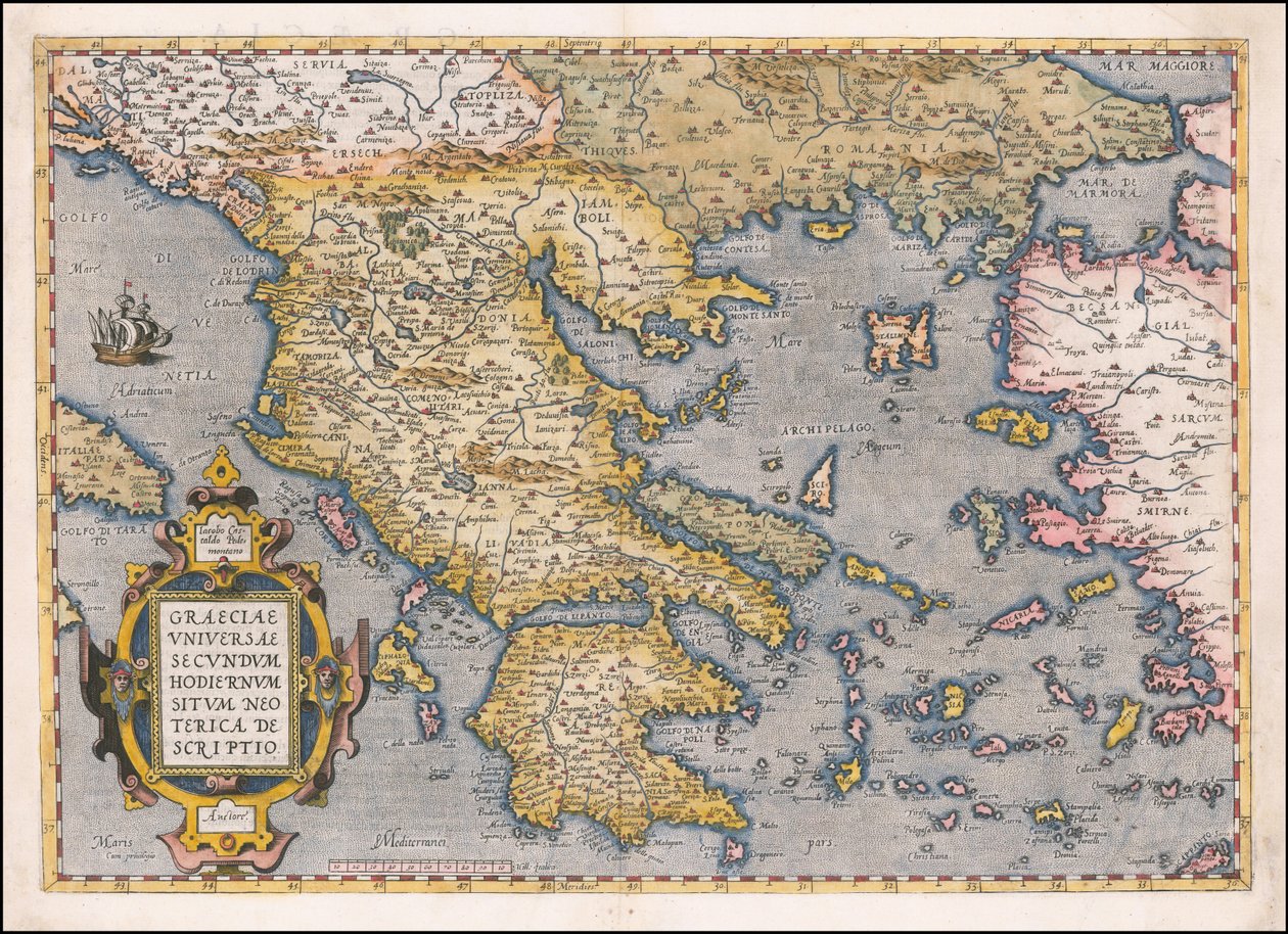 Görögország és az Égei-tenger 1584-es térképe, készítette Abraham Ortelius alkotó: Abraham Ortelius