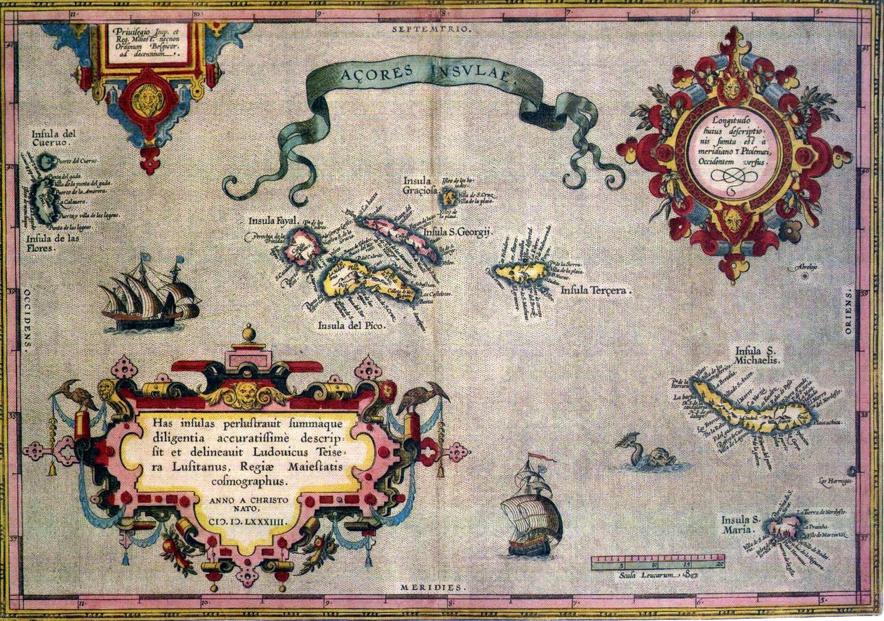 Azori-szigetek régi térkép alkotó: Abraham Ortelius