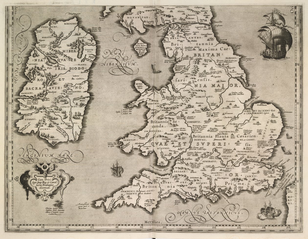 A Brit-szigetek régi leírása alkotó: Abraham Ortelius