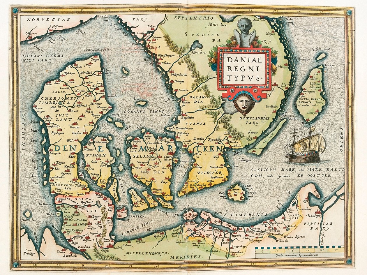 Dán Királyság Típus Dánia és Dél-Svédország területének földrajzi térképe Abraham Ortelius (Oertel, Ortell vagy Ortel) "Theatrum Orbis Terrarum"-ból alkotó: Abraham Ortelius