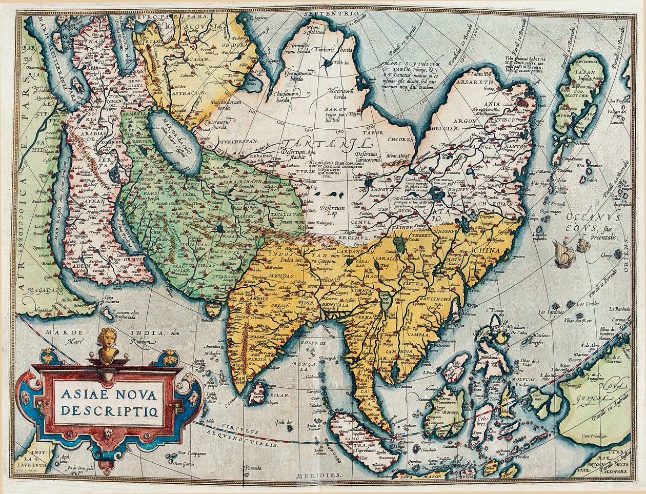 Az ázsiai kontinens leírása, Földrajzi térkép a "Theatre of the World"-ből alkotó: Abraham Ortelius