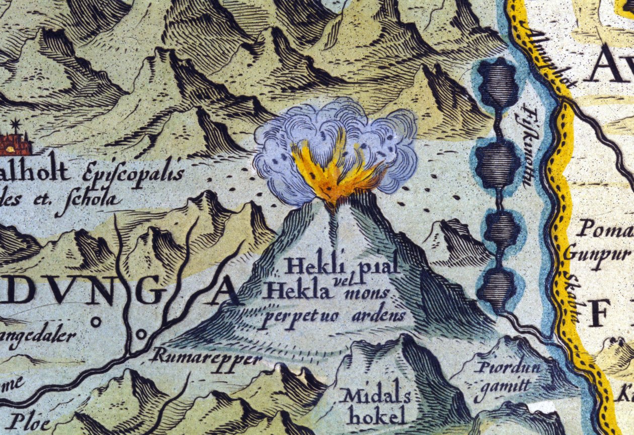 Hekla vulkán Izlandon. Abraham Ortelius atlasza, Amszterdam 1588 alkotó: Abraham Ortelius