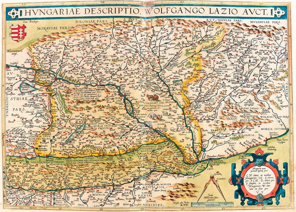 Magyar Leírás, Wolfgango Lazio Auct. Magyarország területének földrajzi térképe Abraham Ortelius (Oertel, Ortell vagy Ortel) "Theatrum Orbis Terrarum"-ból alkotó: Abraham Ortelius