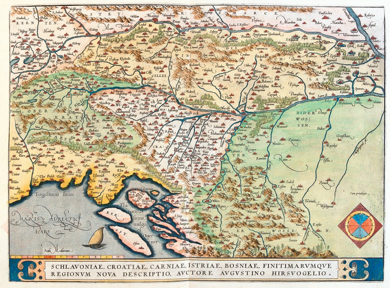 Olaszország (Friuli-Venezia Giulia régió), Ausztria (Tirol, Karintia), Szlovénia, Észak-Horvátország, Bosznia-Hercegovina észak-középső része. alkotó: Abraham Ortelius