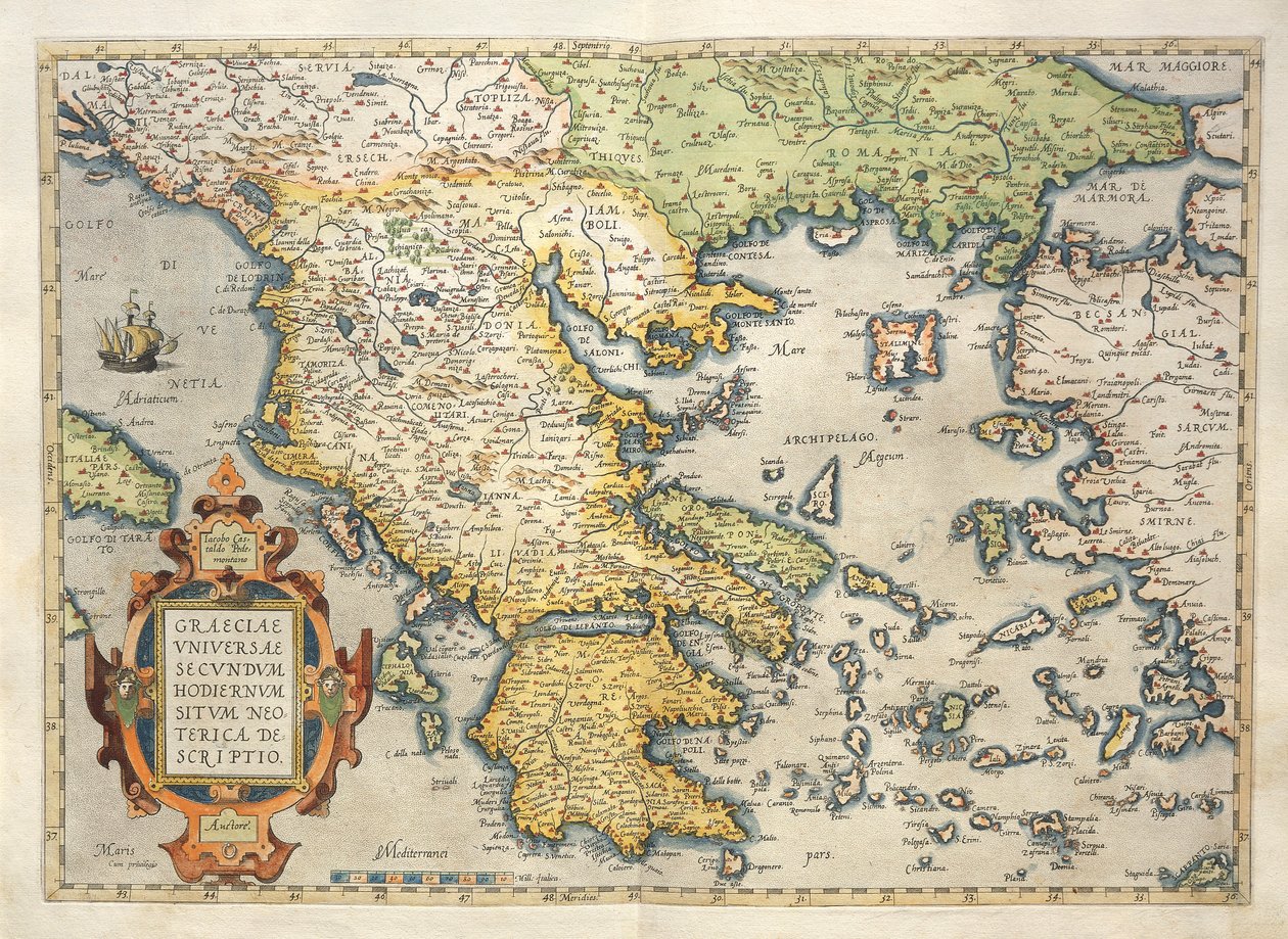 Görögország térképe, a Theatre of the World, Abraham Ortelius alkotó: Abraham Ortelius