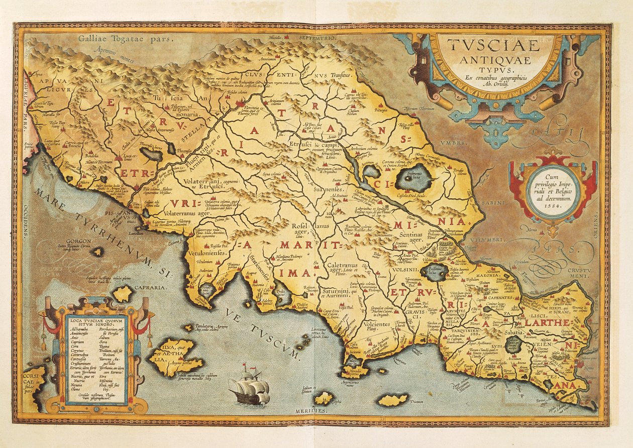 Toszkána térképe A Theatre of the Worldből, Abraham Ortelius alkotó: Abraham Ortelius