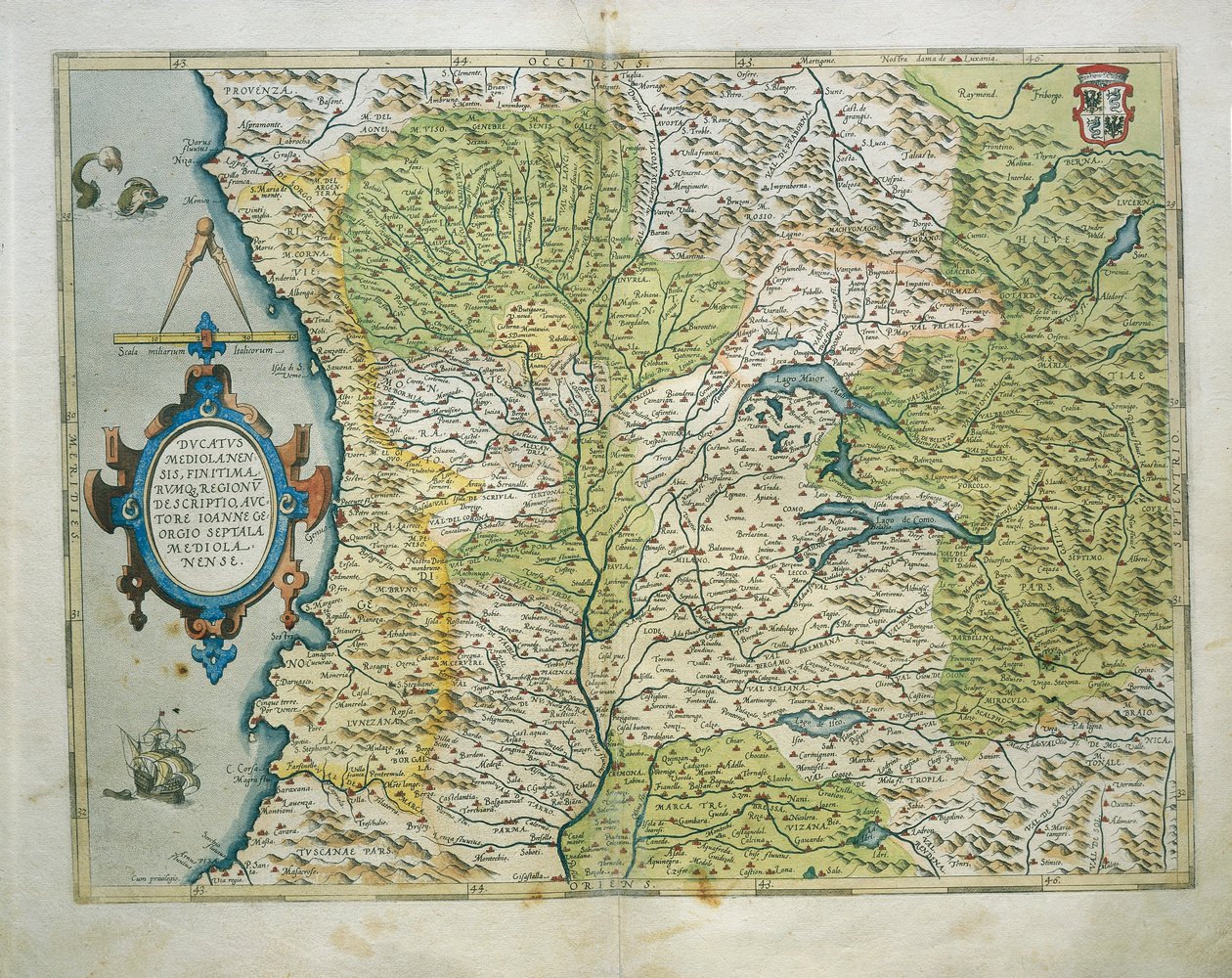 Az olaszországi Milánói Hercegség térképe A Theatre of the Worldből, Abraham Orteliustól alkotó: Abraham Ortelius