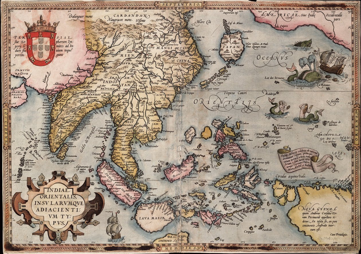 Kelet-India térképe, Ortelius, 1570 körül (színes metszet) alkotó: Abraham Ortelius