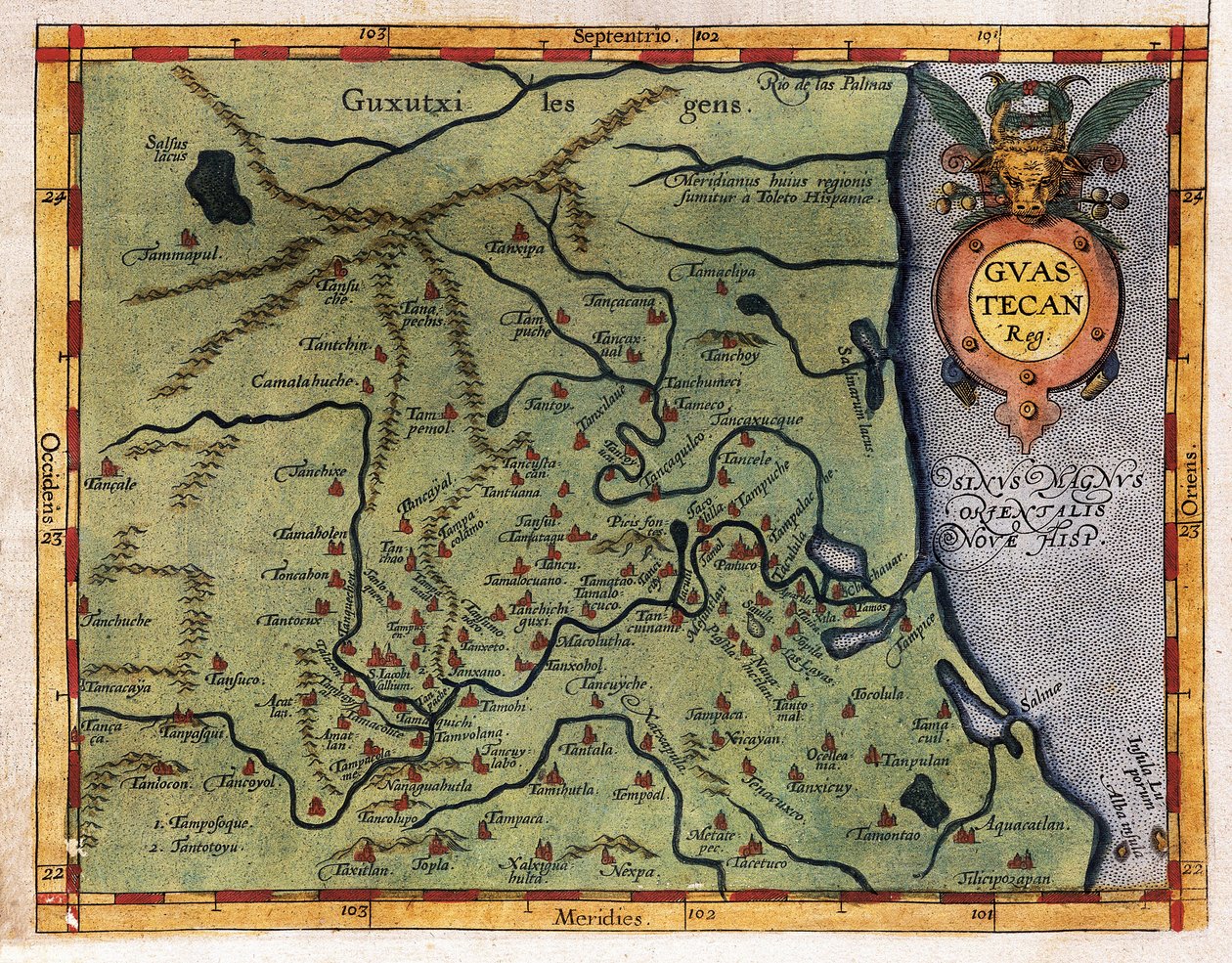 A Mexikói-öböl térképe (Guastecan), Hernando de Soto 1570-es expedíciójáról (metszet) alkotó: Abraham Ortelius