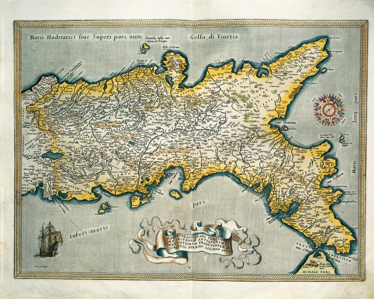 Az olaszországi Nápolyi Királyság térképe a Theatrum Orbis Terrarumból, Abraham Orteliustól alkotó: Abraham Ortelius