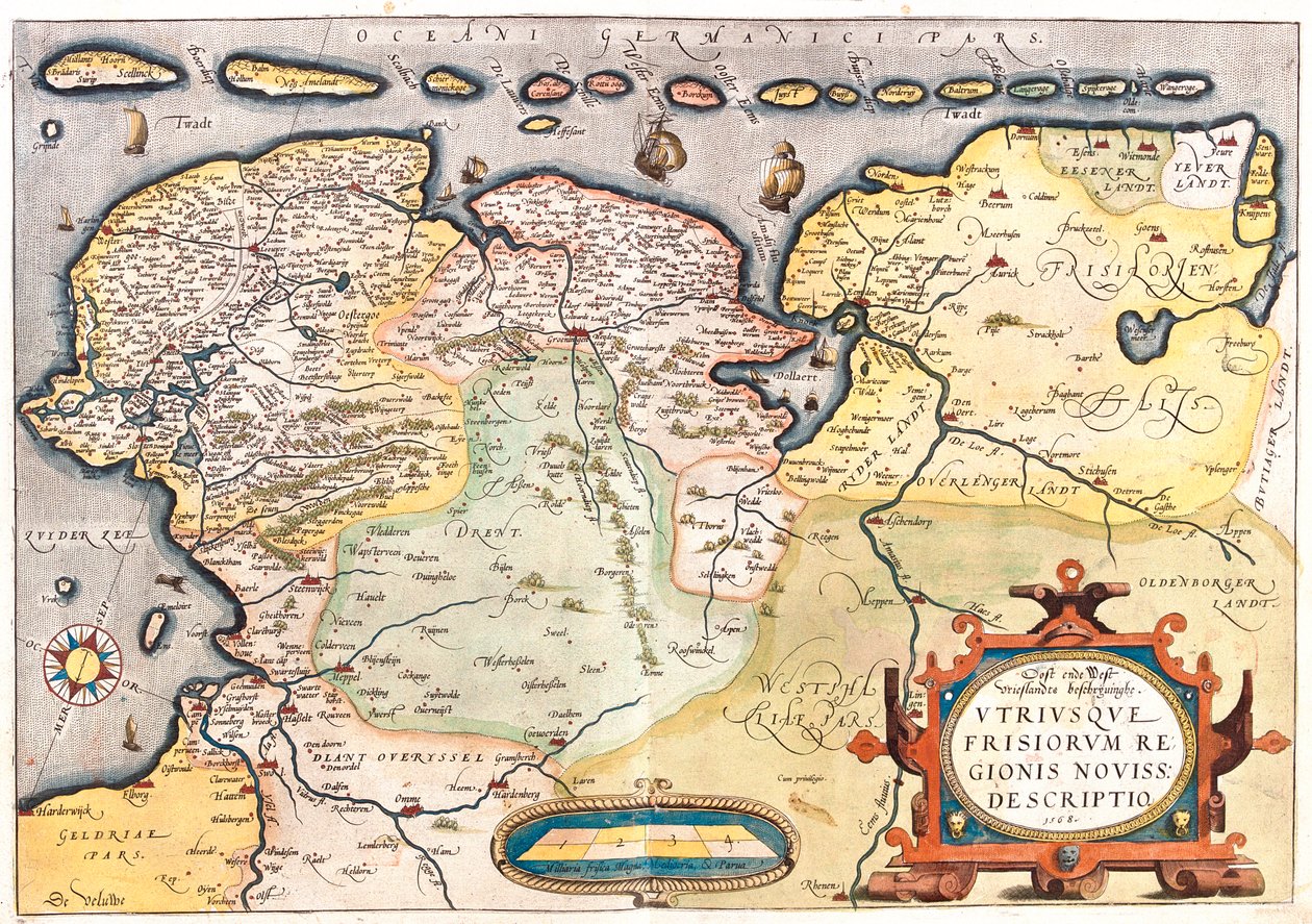 Hollandia (tartomány: Overijssel, Flevoland, Drenthe, Friesland, Groningen), Németország (tartomány: Alsó-Szászország, Észak-Rajna-Vesztfália) alkotó: Abraham Ortelius