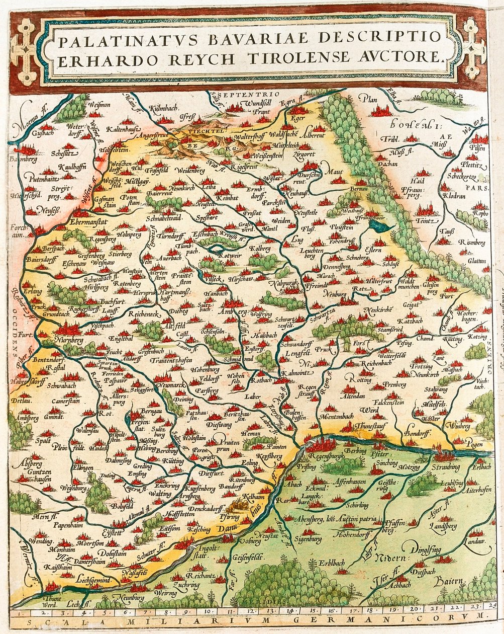 Bajor Pfalz A németországi Baviere területének földrajzi térképe Abraham Ortelius (Oertel, Ortell vagy Ortel) "Theatrum of the World"-ből alkotó: Abraham Ortelius